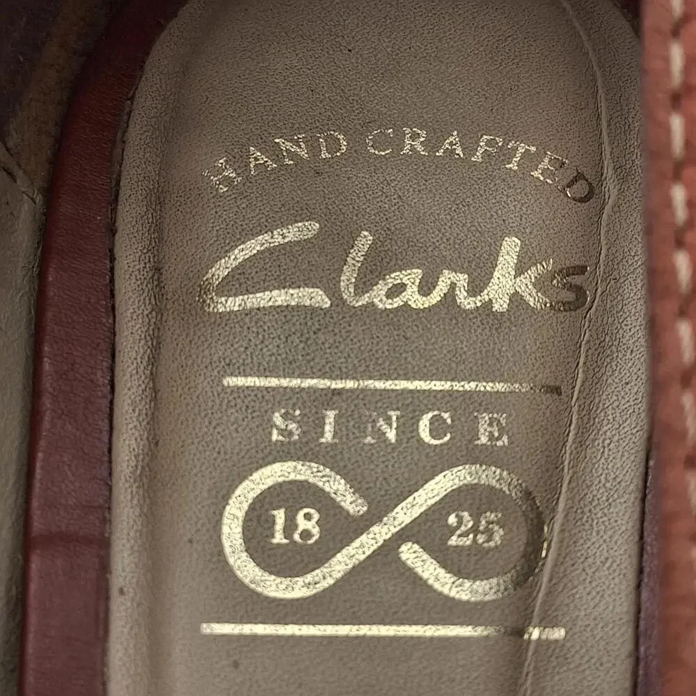 Clarks Handcrafted Rust Red Peep Toe Block Heel Leather Pumps Women's Size 5 1/2 - Picture 5 of 8